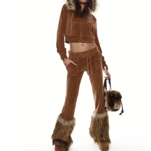 JADED LONDON y2k fur trim pants🤎 - Picture 2 of 7